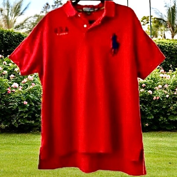 Polo Ralph Lauren USA Red Golf Shirt Embroidered Big Pony - Picture 13 of 13